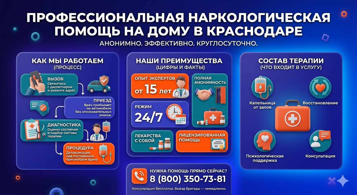 Инфографика о принципах лечения алкоголизма на дому в Арзгире: этапы вызова нарколога, преимущества анонимной детоксикации и состав медицинской помощи.